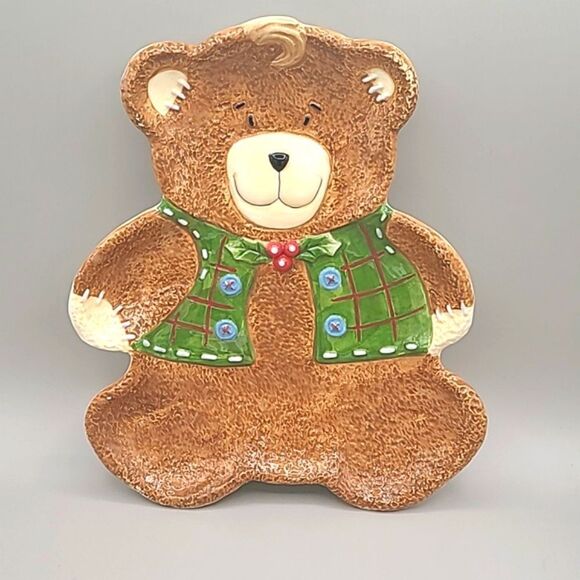 Christmas Teddy Bear Ceramic Platter - Picture 1 of 5